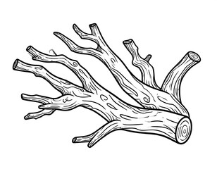 Detailed line drawing of a dead tree branch