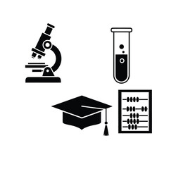 Diverse icons symbolizing scientific discovery, academic achievement, and mathematical learning