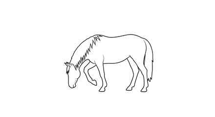 Fototapeta premium Elegantly grazing horse depicted in a minimalist black outline artwork style