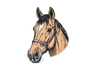 Detailed line drawing of a horse's head