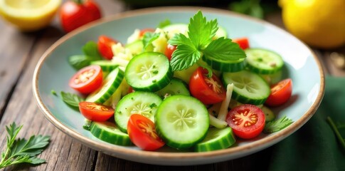 Vibrant Summer Cucumber Salad  Crisp Cucumbers, Juicy Tomatoes, Fresh Herbs, and a Light Lemon Vinaigrette ? Perfect for a Healthy Summer Meal or Side Dish.