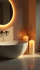 Serene Candlelight Bath Tranquil Spa Bathroom Setting for Relaxation and Self-Care