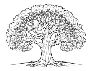 Detailed line drawing of a large tree