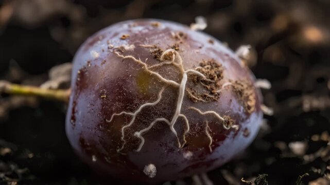 Mysterious Organic Growth Showing Intricate Mycelium on Dark Ground