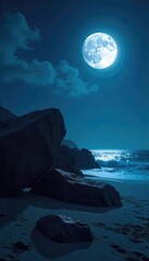 Serene Moonlight on Dark Rock Formation Peaceful Night Scene for Relaxation and Sleep