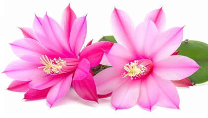 Fototapeta premium Pink Cactus Blossoms on White Backdrop for Cosmetics, Beauty or Floral Design