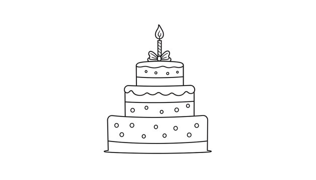 Hand drawn sketch of a multi tiered birthday cake with one candle