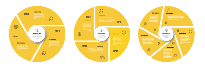 Circle chart infographic template set flat trendy style for presentation, start up project, business strategy, theory basic operation, logic analysis. Venn diagram vector 10 eps
