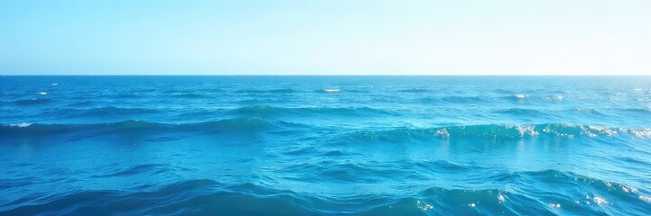 Vast expanse of deep blue ocean water, waves gently rolling under a clear sky Perfect for travel, nature, or environmental themes , serenity, offshore
