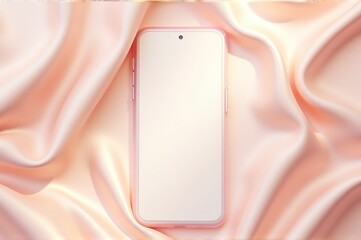 A sleek smartphone lies gracefully on a smooth satin surface, showcasing a delicate pastel hue. The gentle folds of fabric create a relaxing atmosphere, inviting a sense of calm