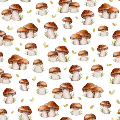 Pattern of mushrooms on a white background suitable for crafting and design projects