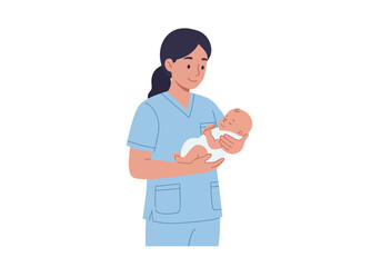 Nurse holds a baby in a hospital setting