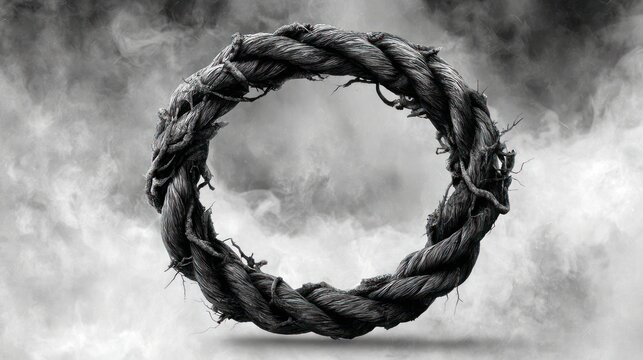 Braided rope circle against a smoky background symbolic imagery