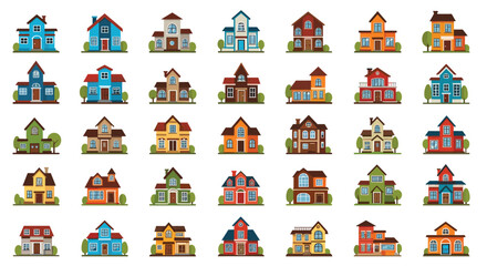 A diverse collection of residential homes with varied architectural styles and colors.