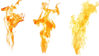 A dynamic display of orange and yellow flames dancing against a clean white background. creating a dramatic visual effect perfect for artistic or commercial use