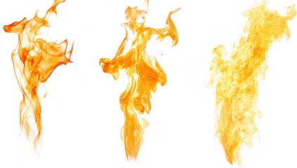 A dynamic display of orange and yellow flames dancing against a clean white background. creating a dramatic visual effect perfect for artistic or commercial use
