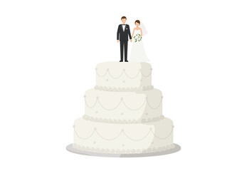 Threetier wedding cake with bride and groom figurines on top