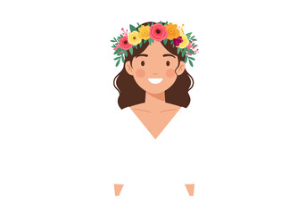 Woman with brown hair  flower crown with tan skin simplified figure