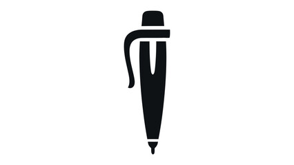 Ink Pen Icon: Minimalist monochrome illustration of a sleek ink pen, perfect for designs, highlighting clarity, creativity, and precision. 