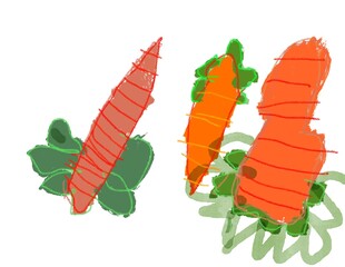 carrot with leaves kids style hand drawn illustration