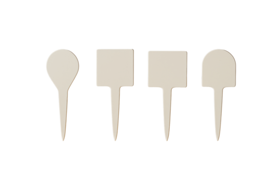 Set of blank plant label tags in different shapes, isolated on a white background, clean and minimal concept for gardening design. Ai generative
