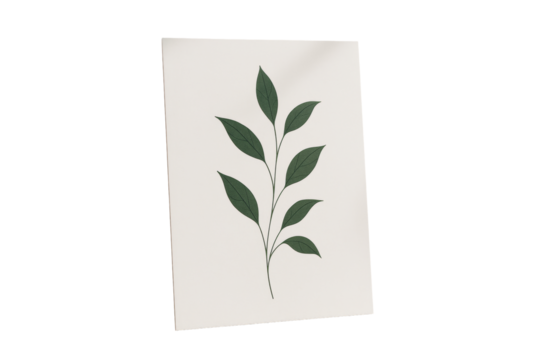 Leafy botanical illustration on vertical white canvas, minimal graphic style, isolated on clean background, concept of plant decoration. Ai generative - Powered by Adobe