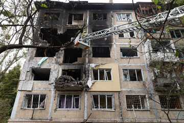 Kyiv Residential Destruction After Russian Missile and Drone Attack.
