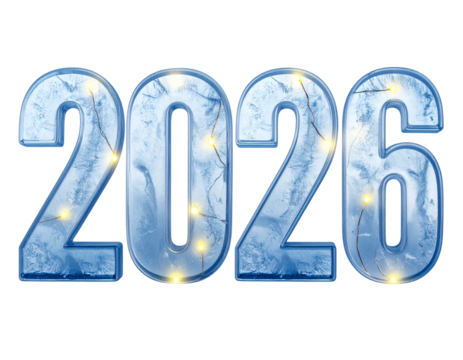 Glowing “2026” Ice Sculptures Adorned with Fairy Lights