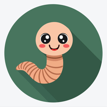 Happy cartoon worm with round head and big smile. Perfect for kids, insect icons, mascot, and fun illustration design.