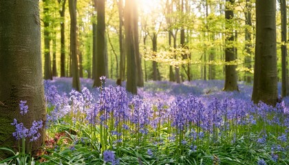 Bluebells In Bloom In Woodland Forest Spring Flowers