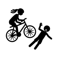 bicycle accident with a boy colliding into a woman.