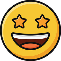 A vibrant yellow emoji expressing excitement with star-shaped eyes and a wide, open mouth.