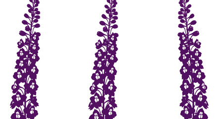 Three dark-purple floral stalks with small white accents