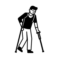 injured male worker with crutches vector art 