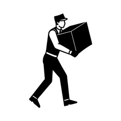male worker carrying a heavy cardboard box vector