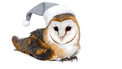Cute owl wearing a Christmas hat