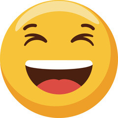 A bright yellow circular emoji laughing heartily with a wide open mouth and squinting eyes.