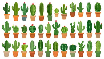 Collection of cartoon cacti in pots (1)