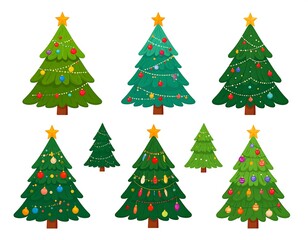 Collection of cartoon Christmas trees