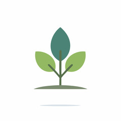 Simple green seedling with three leaves growing from soil silhouette