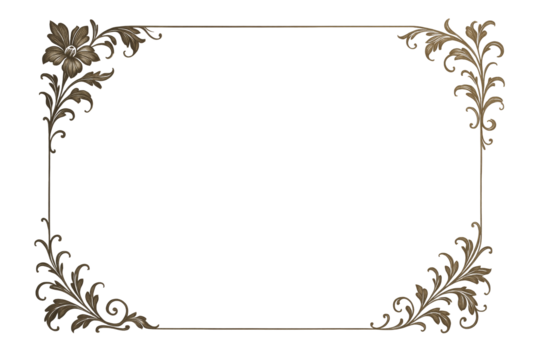 Decorative brown floral frame border with leaf ornaments, isolated style on white background. Concept of vintage template design. Ai generative