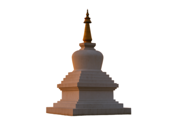 Buddhist stupa isolated on white background, minimal style with clean lighting, concept of cultural heritage and spiritual symbolism. Ai generative