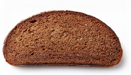 High Quality Slice Of Dark Rye Bread With Thick Rugged Crust And Dense Moist Crumb On White Background