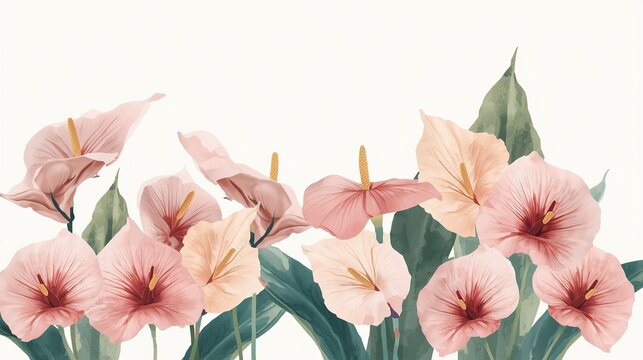 Fototapeta Abstract watercolor pink Anthurium flowers. flower template design.