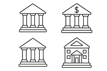 Bank building line icon set. Financial institution, courthouse pictogram collection. Vector money, finance, economy symbol. Simple outline illustration. Editable stroke.