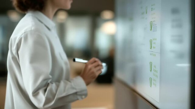 team of MBA interns mapping stakeholder analysis on digital board soft stylus scratch sound green icons glowing three quarter wide angle cinematic color correction gentle