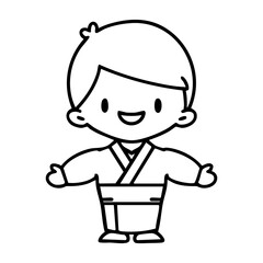 japanese man in traditional clothing with outstretched arms