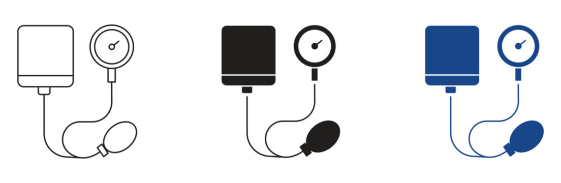 Sphygmomanometer icon set, pressure blood high or low icon, measurement arterial pressure, vector illustration.
