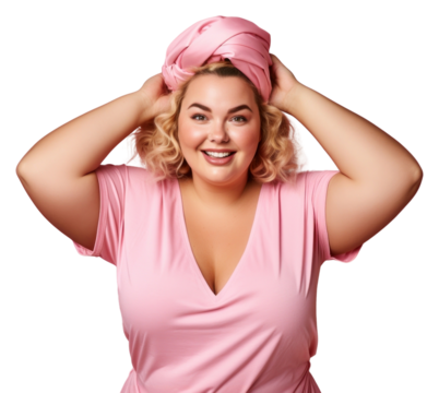 PNG Chubby woman tie her hair with band portrait smile adult.
