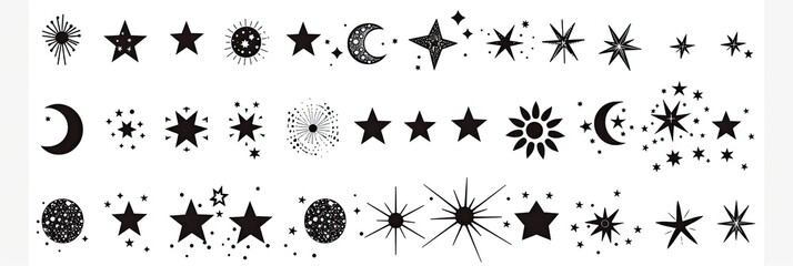 Space elements set celestial star, moon vector icons for stickers & astrology